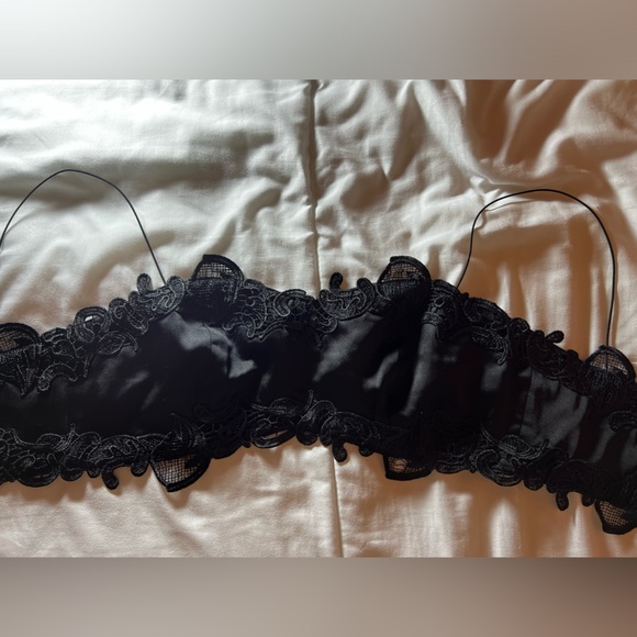 MESHKI TWO PIECE SATIN BLACK MAXI SKIRT BANDEAU TOP SIZE XS - Picture 3 of 7